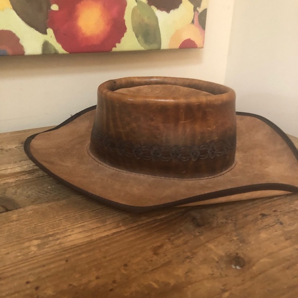 VTG San Zeno Handmade Leather Tooled Leather Hat XL - Picture 2 of 9